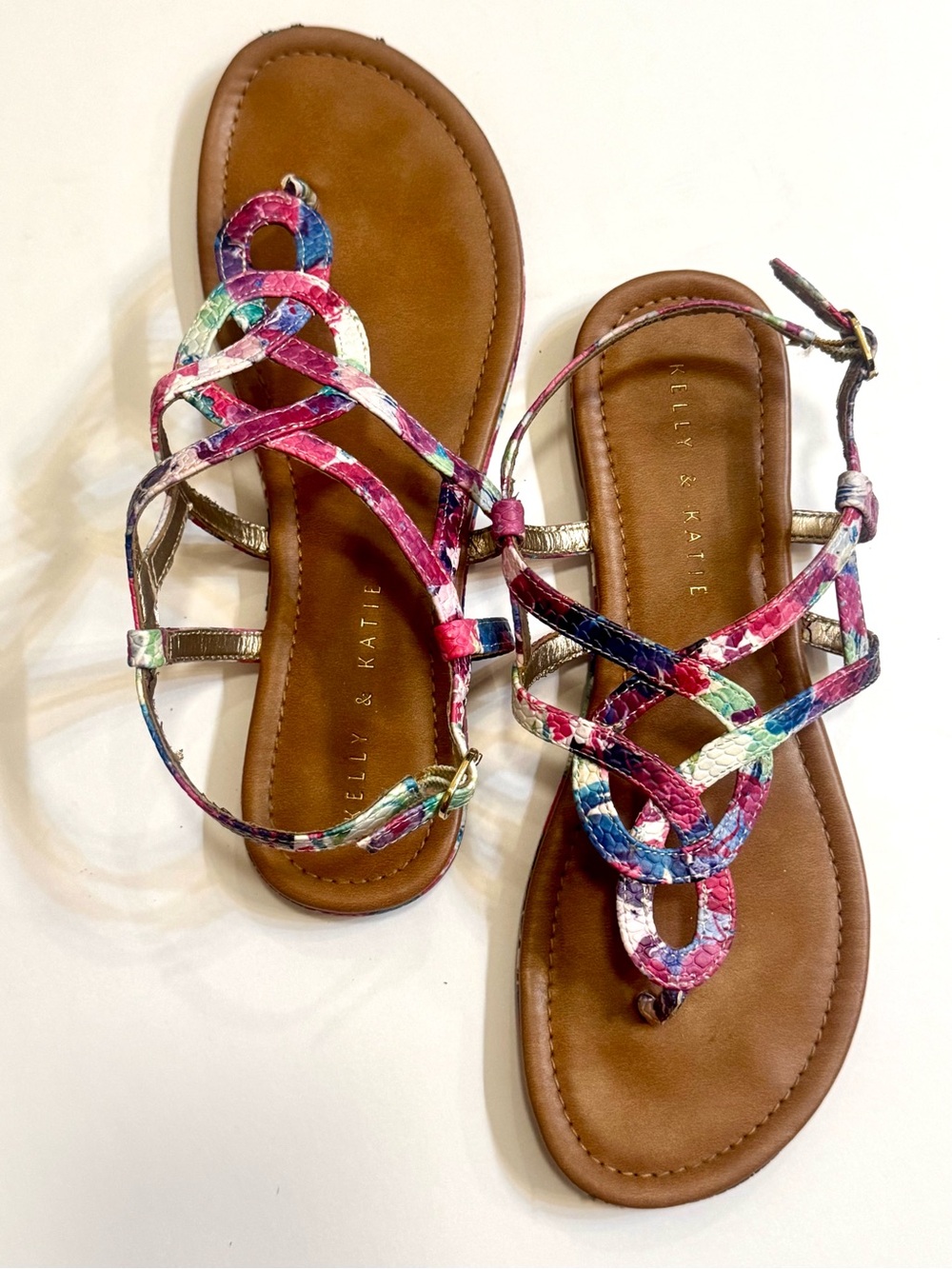 Kelly & Katie Pink Blue Multicolor Loop-Strap Sandals - Picture 3 of 5